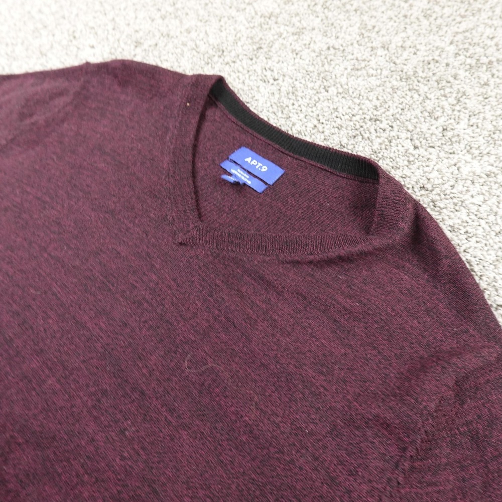 APT 9 Sweater Mens 2XL Red Purple‎ Merino Wool Blend V Neck Pullover Knit Cozy